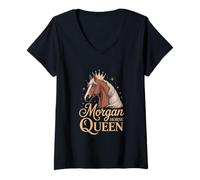 Donna Morgan Horse Queen Crown Equestre Maglietta con Collo a V