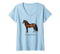 Donna Morgan Horse Razza Bella Equestre Desing Maglietta con Collo a V