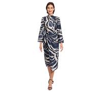Donna Morgan Long Sleeve Midi Wrap Dress Vestito, Blu Marine/Beige, 44