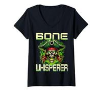 Donna Mormoratore d’Ossa Teschio Pirata Halloween Maglietta con Collo a V