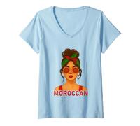 Donna Moroccan Girl Morocco Flag Moroccan Girlfriend Wife Maglietta con Collo a V