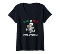 Donna Morte di Pizza Bone Appetito Maglietta con Collo a V
