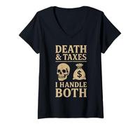 Donna Morte e tasse Gestisco entrambi l"agente speciale dell"IRS Grim Reaper Maglietta con Collo a V