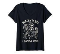Donna Morte e tasse Gestisco entrambi l"agente speciale dell"IRS Grim Reaper Maglietta con Collo a V