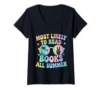 Donna Most Likely To Read Books All Summer Maglietta con Collo a V