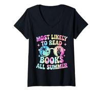 Donna Most Likely To Read Books All Summer Maglietta con Collo a V