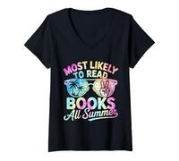 Donna Most Likely To Read Books All Summer Maglietta con Collo a V
