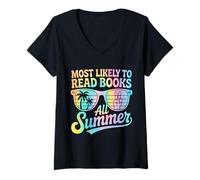 Donna Most Likely To Read Books All Summer Maglietta con Collo a V
