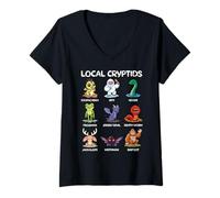 Donna Mostri Cryptidi Locali Carino Cryptid Dell'America Kawaii Divertente Maglietta con Collo a V