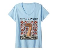 Donna Mostro di Loch Ness Nessie Arte Popolare Criptide Maglietta con Collo a V