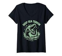 Donna Mostro Marino preistorico di Mosasaurus del terrore del Mare Profondo Maglietta con Collo a V