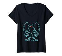 Donna Mothman West Virginia Cryptid Leggenda Paranormale Mistero Maglietta con Collo a V