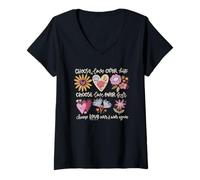 Donna Motivational Boho Design Sunshine Summer Flower Heart Maglietta con Collo a V