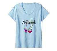 Donna Motivational I AM Enough Colorful Praying Hands Maglietta con Collo a V