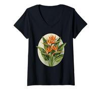 Donna Motivo a Cuore con Fiore Uccello del Paradiso sudafrica Maglietta con Collo a V