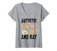 Donna Motivo Floreale retrò Margherita Autistico e Gay Maglietta con Collo a V