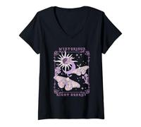 Donna Motivo Mistico Notturno con Farfalla e Luna Maglietta con Collo a V