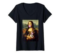 Donna Motivo Monna Lisa Beagle Maglietta con Collo a V