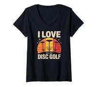 Donna Motivo Solare Vintage retrò I Love Disc Golf Maglietta con Collo a V