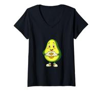Donna Motivo vegetale, Grazioso Design Avocado con Simbolo del Cuore Maglietta con Collo a V