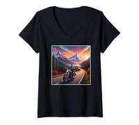 Donna Motociclista Alaska Road Trip Maglietta con Collo a V