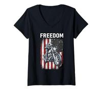 Donna Motociclista Freedom Rider Maglietta con Collo a V