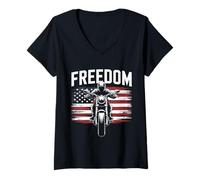 Donna Motociclista Freedom Rider Maglietta con Collo a V