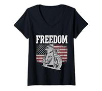 Donna Motociclista Freedom Rider Maglietta con Collo a V