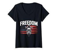 Donna Motociclista Freedom Rider Maglietta con Collo a V