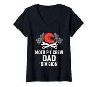 Donna Motocross Dad Race Day Pit Crew - Divertente Squadra di Supporto Maglietta con Collo a V