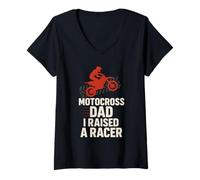 Donna Motocross Dad Race Day Pit Crew - Divertente Squadra di Supporto Maglietta con Collo a V