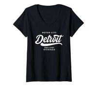 Donna Motor City Detroit ect. 1701 Maglietta con Collo a V