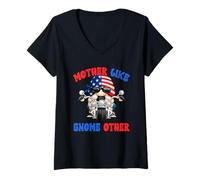 Donna Motorcycle And Letter Graphic for Biker Mom Patriotic GNOME Maglietta con Collo a V