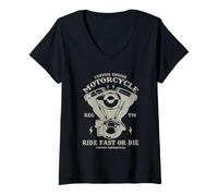 Donna Motore personalizzato Ride Fast or Die Maglietta con Collo a V
