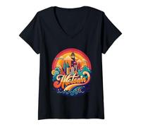 Donna Motown Detroit City Skyline Vintage Inspired 70s Lovers Maglietta con Collo a V