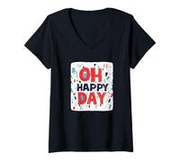 Donna Motto celebrativo «Pretty Oh Happy Day» Maglietta con Collo a V