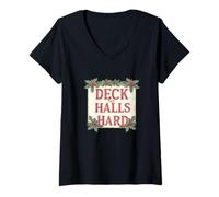 Donna Motto Duro di Cool Deck The Halls Maglietta con Collo a V