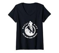 Donna Mountain Bike Sport estremo Mangiare sonno Ride Repeat Distressed Maglietta con Collo a V