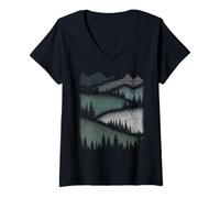 Donna Mountains Minimalist Landscape Retro Outdoor Aesthetic Maglietta con Collo a V