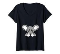Donna Mouse Medio Dito Male Frustrato Ragazzo Arrabbiato Cattivo Cattivo Maglietta con Collo a V