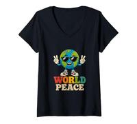 Donna Movimento del Messaggio di gentilezza positiva della Terra della Pace Mondiale Maglietta con Collo a V