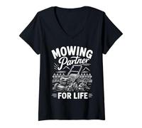 Donna Mowing Partner for Life - Rasaerba Duo Maglietta con Collo a V