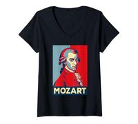 Donna Mozart Compositore Classico Ritratto Retro Art Maglietta con Collo a V