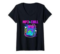Donna MP3 e Chill Retro Y2K Estetica Musica Arte Maglietta con Collo a V
