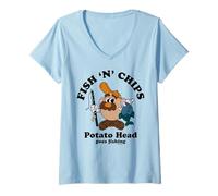 Donna Mr Potato Head Classic Fish N Chips Maglietta con Collo a V