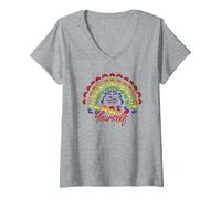 Donna Mr. Potato Head Rainbow Potato Accessories Express Yourself Maglietta con Collo a V, Grigio Melange, S