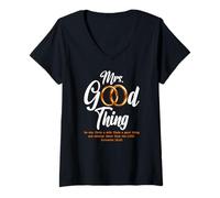 Donna Mrs Good Thing Inspirational Citazione Proverbi 18:22 Divertente Maglietta con Collo a V