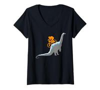Donna MTB Dinosaur Dino Bike Mountain Accessori Bicicletta Sport Maglietta con Collo a V