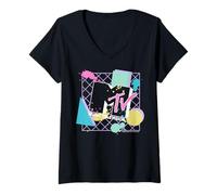 Donna MTV 80s Paint Splatter Abstract Geometry Logo Maglietta con Collo a V
