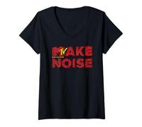 Donna MTV Make Noise Graffiti Stile Punk Maglietta con Collo a V